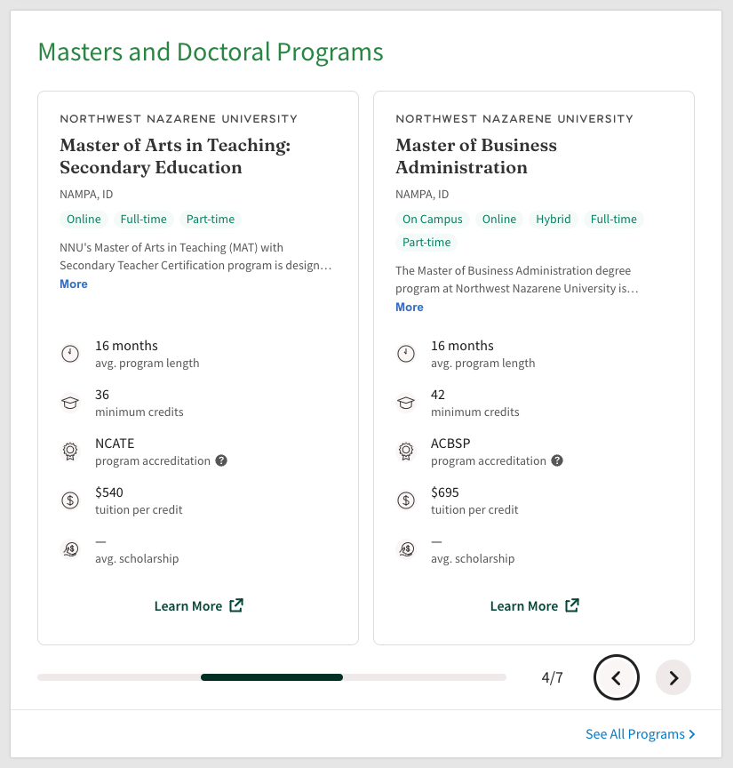 Live product, Masters and Doctoral Programs